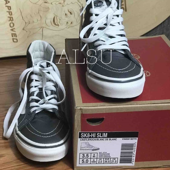 NWT VANS SK8-HI Slim Castlerock Blanc Grey Kid’s - Picture 4 of 8